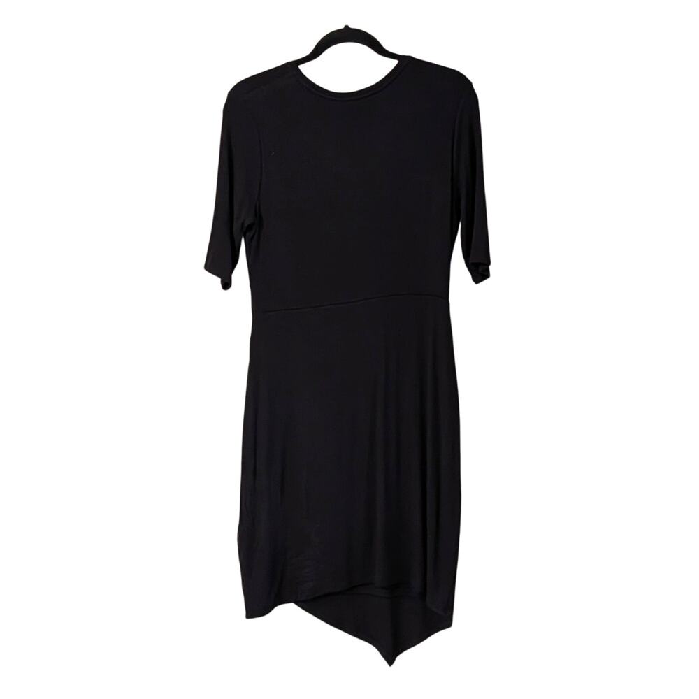 41 Hawthorn Blaise Ribbed Knit Black Dress Large Faux Wrap Modal Midi - Picture 3 of 6